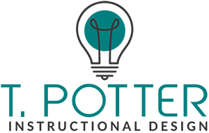 TPotter Instructional Design Logo with an illustration of a light bulb with a green center