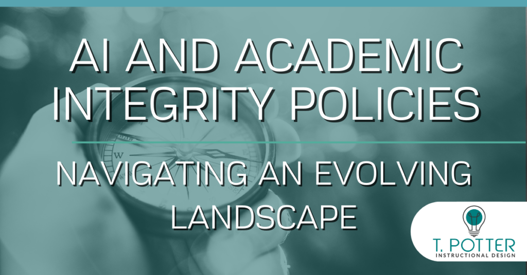 Image with the title of the blog in the foreground " AI and Academic Integrity: Navigating an Evolving Landscape" with a watch in the background.