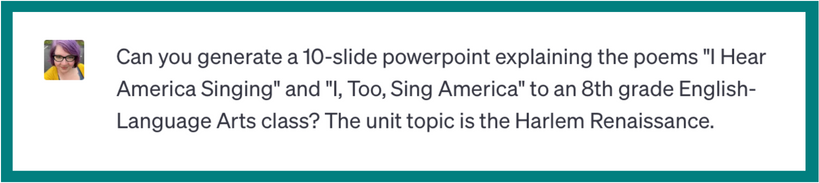 Can you generate a 10-slide PowerPoint explaining the poems “I Hear America Singing” and “I, Too, Sing America” to an 8th grade English-Language Arts class? The unit topic is the Harlem Renaissance.